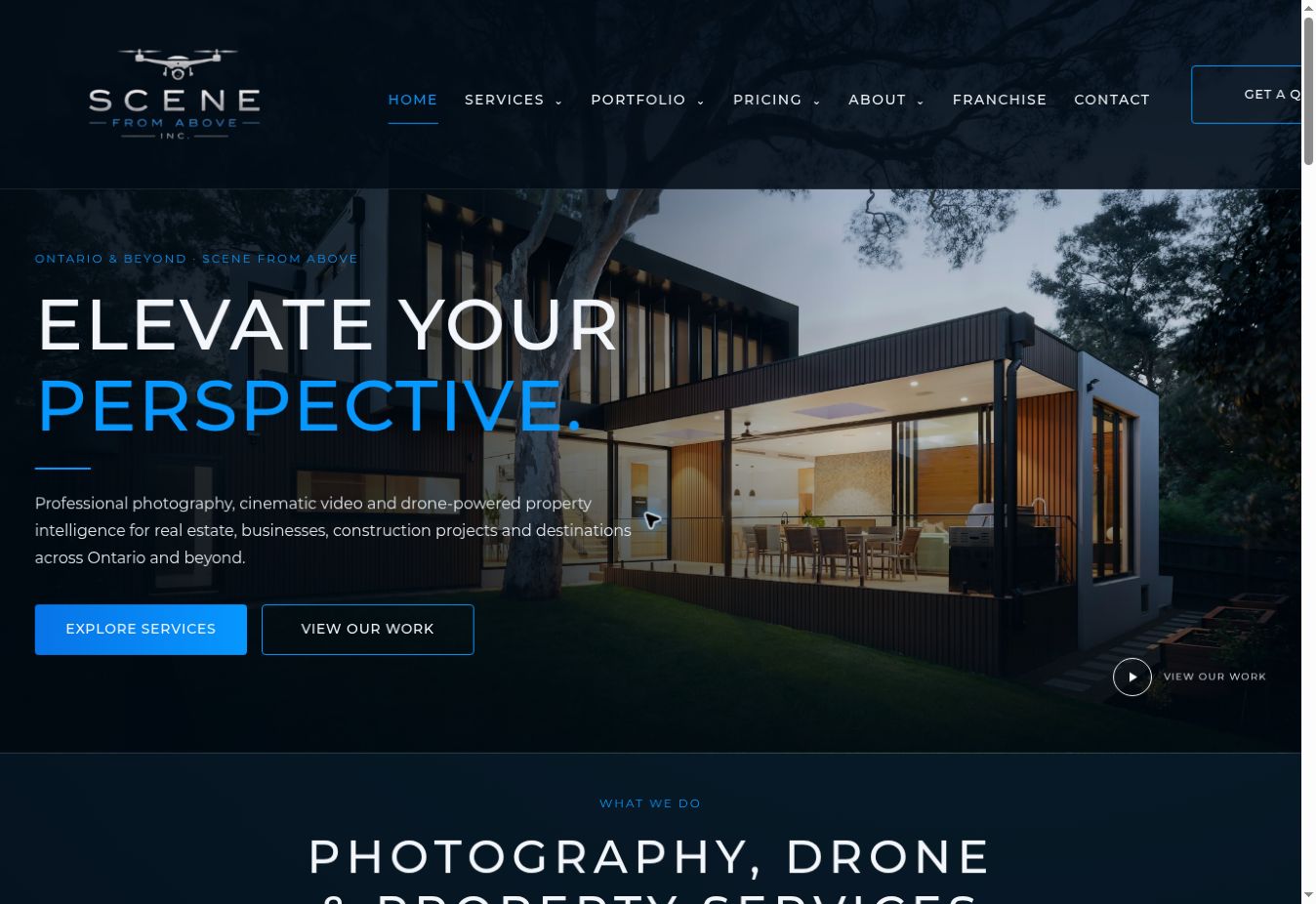 Homepage screenshot of the Scene From Above website